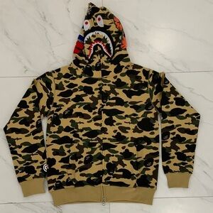 BAPE WGM Tiger Shark Head Yellow Camo Full Zip-Up Hoodie Men’s Size Large